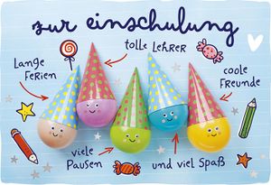 DeCoArt Umschlagkarte Zur Einschulung - lange Ferien tolle Lehrer coole Freunde viele Pausen und viel Spaß ca 17 x 12 cm bunt