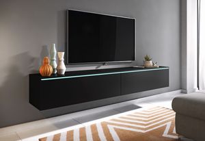 MINIO TV-Schränke Lowboard D 180 cm Schwarz mit LED-Beleuchtung