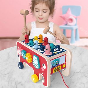 Holz Hammerspiel Klopfbank mit 2 Schlägeln Holzspielzeug Rot Montessori Spielzeug Geschenke für Jungen und Mädchen