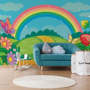 Muralo XXL Selbstklebende FOTOTAPETE Stra§e des Regenbogens Erdbeerblumen (B) 152,5 cm x (H) 104 cm Tapete Wandtapete WOHNZIMMER SCHLAFZIMMER 4856