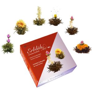 Creano Teeblumen Mix – Erblühtee in edler Geschenkbox - Weißer & Schwarzer Tee (6 verschiedene Sorten Teerosen)