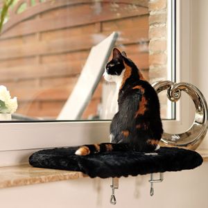 lionto Liegeplatte für Fensterbank Katzenliege Fensterbankliege Fensterliege für Katzen Schwarz