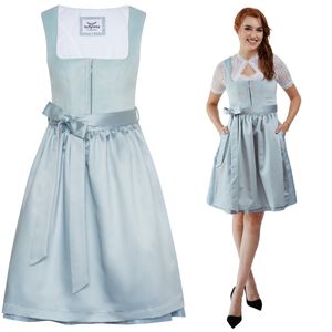 HOFGLANZ® Traditionelles Dirndl Damen [SAMT / HELLBLAU / 52] - Edles 2-teiliges Trachtenkleid mit stilvoller Schürze - Midi-Trachtenkleid Oktoberfest