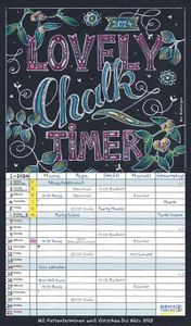 Lovely Chalk Timer 2024: Familienplaner mit 5 breiten Spalten. Typo-Art Familienkalender mit Ferienterminen, Zusatzspalte, Vorschau bis März 2025 und vielem mehr.