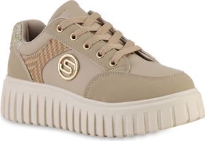 VAN HILL Damen Plateau Sneaker Schnürer Wedge Glitzer Profil-Sohle Schuhe 841559, Farbe: Khaki, Größe: 37 VAN HILL Damen Plateau Sneaker Schnürer Wedge Glitzer Profil-Sohle Schuhe 841559, Farbe: Khaki, Größe: 37