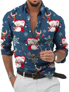 Männer Button Down Tops Motivprint Hemden Schlanke Fit Langarm Weihnachtsbluse, Farbe: Style-a, Größe: 4Xl