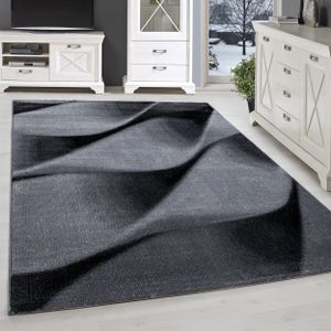 Kurzflor Teppich Wohnzimmer-Teppich Wellen Muster Grau Schwarz Meliert, Grösse:160x230 cm