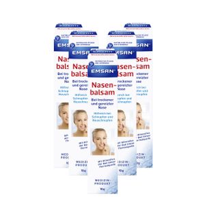5 x 10g Emsan Nasenbalsam: Zur Befeuchtung und Pflege bei Schnupfen mit Krusten- und Borkenbildung, für trockene und gereizte Nasen