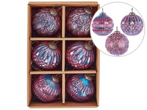 BELIANI Christbaumschmuck 6er Set Rosa und Blau Glas Antik-Optik ⌀ 11 cm Handgemacht Baumschmuck Weihnachtskugel Christbaumkugel Glaskugel