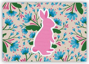Entzückende florale Osterkarte mit Scherenschnitt Hase, rosa auch als Geburtstag Grußkarte