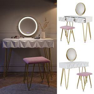 Toaletní stolek Vicco + LED zrcadlo + stolička Rubínově bílá 100 x 79 x 40 cm MDF