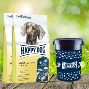 Happy Dog Fit & Vital Light Calorie Control 2x12 kg + Happy Dog Futtertonne 43 geschenkt