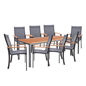 NATERIAL - Gartenmöbel Set für 8 Personen - Gartentisch ORIS 200X90X75 cm - 8 Gartenstühle DORA mit Armlehnen - Gartensessel - Stapelbar - Sitzgruppe - Aluminium - Recycelter Kunststoff - Eukalyptus