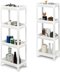 KOMFOTTEU 2er Set 4-stöckiges Eckregal aus Kunststoff mit Ablauflöchern, Organizer für Küche, Bad, Wohnzimmer, 36 x 23 x 99,5 cm, Weiß