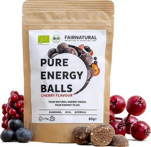 Energy Balls VEGAN [1 Ball wirkt wie 1 Kaffee] » Alternative zu Energy-Riegel & Energy-Drink « Mit Guarana, Acai, Datteln - Booster mit Kirschgeschmack (80g)