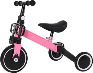 3 in 1 Kinder Dreirad Laufräder Laufrad Balance Fahrrad mit Pedalen von 1-3 Jahren Rosa