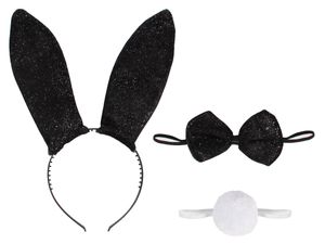 Bunny Hase Damenkostüm Set 3-teilig schwarz-weiß