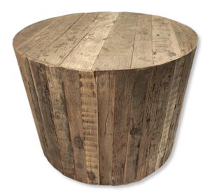 Recycling Holz Couch-Tisch mit Rollen rund 60 x 45cm Wohnzimmertisch Beistelltisch Sofatisch