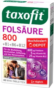 Taxofit | Folsäure 800 + B1 + B6 + B12 | 40 Mini-Tabletten