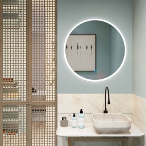LED Wandspiegel Rund 60cm mit Beleuchtung Badezimmerspiegel Kaltweiß Lichtspiegel mit Touchschalter IP44 Energiesparend