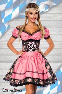 Dirndline Damen Dirndl mit Bluse Trachtenkleid Oktoberfest Partykleid Karneval Fasching , Größe:XS, Farbe:schwarz/rosa