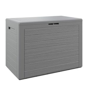 Deuba Auflagenbox 190 L Holz-Optik Wasserabweisend Deckel Abschließbar Garten Balkonbox Gartenbox Truhe , Farbe:Grau
