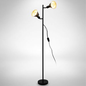 LED Stehlampe Wohnzimmer Kabelschalter Stehleuchte 142cm Schwarz E27 2-flammig