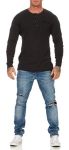 Herren Basic Langarm Shirt Baumwolle;  Schwarz XL