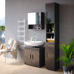 Súprava kúpeľňového nábytku Livinity® Irma, 3 diely, s vysokou skrinou, antracitový vysoký lesk