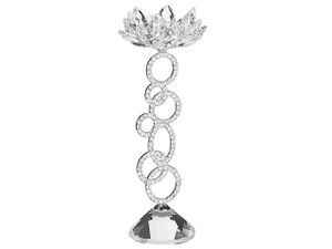 BELIANI Kerzenständer Silber 9 x 25 cm Glas und Metall Kerzenhalter mit dekorativen Kristallen Blumenform Glamour