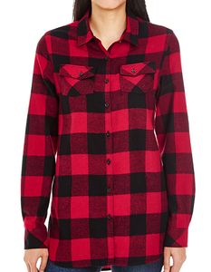 Burnside Damen Bluse Woven Plaid Flannel Shirt B5210 Rot Red - Black (Checked) XL