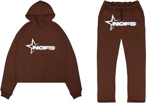 ASKSA Trainingsanzug Set Buchstaben Druck Jogginghosen Y2K Hip Hop Kapuzenpullover Streetwear, Braun, M