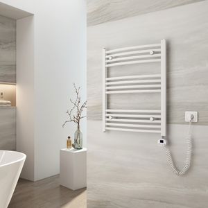 EMKE Badheizkörper Elektrisch Handtuchtrockner Inklusive Heizstab 75x60cm Weiß Gebogen Design Heizkörper für Bad
