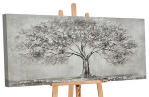 YS-Art Waldbild „Lebensbaum“, Graues Gemälde mit Acrylfarben bemalt PS 017 (160x80 cm)