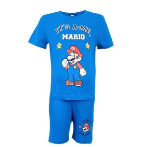 Super Mario Schlafanzug Pyjama kurz - Größe 104 bis 152 – Blau / 104