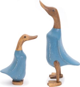 DREVENÁ KACHNA "DUCK" | Mahagón a teakové drevo, 2 kusy | Deco figúra | Farba: modrá