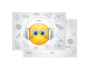 Friendly Fox Einladung DJ Smiley - 12 Einladungskarten Geburtstag Kinder Jungen Mädchen - Einladung Kindergeburtstag - Geburtstagskarte Emoji