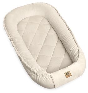 PIMKO Beige Babynestchen Velvet Kuschelnest für Neugeborene: Gemütliches 95x60 cm Baby Nestchen für drinnen und draußen Wohliges Kokonbett aus Fleecestoff für warmen komfort