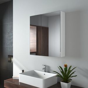 EMKE Spiegelschränke, 60x65cm Bad Spiegelschrank Badschrank mit Doppelseitiger Spiegel (Weiß)