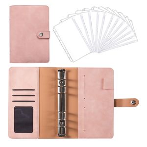 A6 Ringbuch Notizbuch, Budget Planner Binder Loseblatt Notizbuch aus Kunstleder mit 12 Stück Klar Plastik Binderumschlägen(Bean Paste Pink)