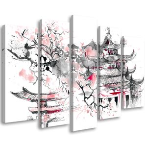 Feeby Wandbild 5-teilig auf Vlies Japanische Landschaft 150x100 Leinwandbild Bilder Bild
