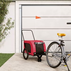 vidaXL Príves na bicykel Psy Červená a čierna Oxford tkanina a žehlička
