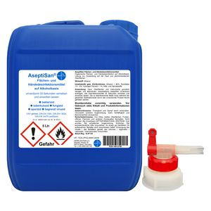 AseptiSan Flächen- und Händedesinfektionsmittel - VAH gelistet I 5 Liter Kanister inkl. 1 x AGH