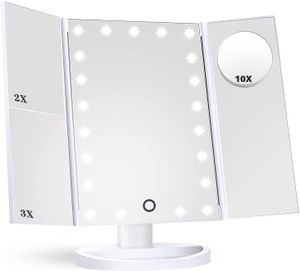 Kosmetikspiegel,Faltbarer 3 Seiten Make-up-Spiegel Schminkspiegel,2X 3X 10X Vergrößerungsspiegel,rasierspiegel Touchscreen LED faltbar dimmbar