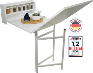 MAGIX Klapptisch mit Regalablagen, Küchentisch, Esszimmertisch, Wandklapptisch, platzsparend & kompakt, 133x65x72 cm, weiß