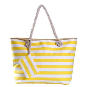Große Strandtasche wasserabweisend mit Reißverschluss - Gelb-weiß gestreift