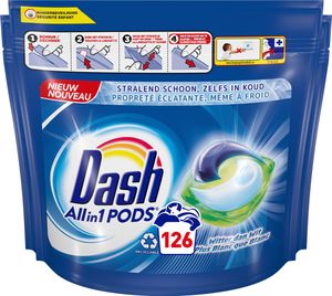 Dash All-in-1-Waschmittelkapseln – Waschkapseln – weißer als weiß – Vorteilspack 3 x 42 Waschgänge