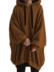 Frauen Arbeiten Mit Kapuzenhals Mantel Langarmunkohelten Sweatshirts Unifarben, Farbe:Kaffee, Größe:2Xl