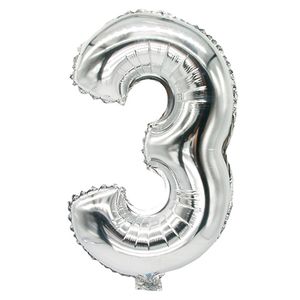 Balon foliowy 35 cm x 20 cm srebrny "3"