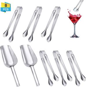 6 Stück Edelstahl Zuckerzange und 2 Stücke Eisschaufel Set, Eiswürfelzange Süßigkeiten Zange Zucker Clip Servierzange Salatzange Gebäckzange für Hochzeit Party Candy